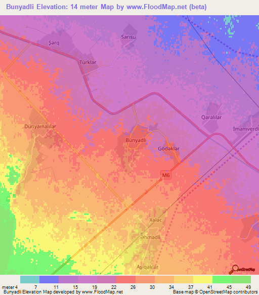 Bunyadli,Azerbaijan Elevation Map