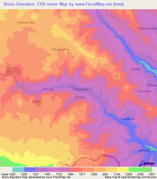 Bozlu,Azerbaijan Elevation Map