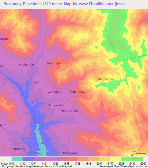 Bozguney,Azerbaijan Elevation Map