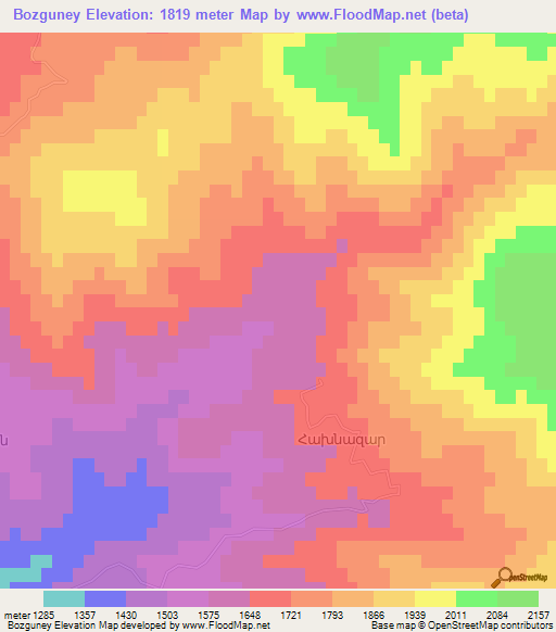 Bozguney,Azerbaijan Elevation Map