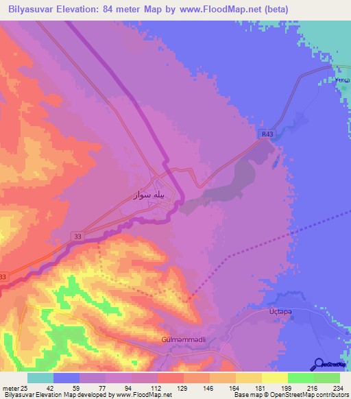 Bilyasuvar,Azerbaijan Elevation Map