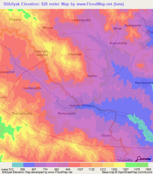 Bilbilyak,Azerbaijan Elevation Map