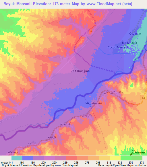 Boyuk Marcanli,Azerbaijan Elevation Map
