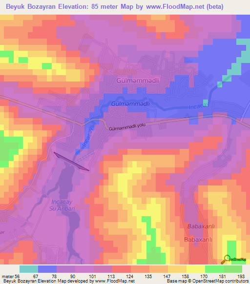 Beyuk Bozayran,Azerbaijan Elevation Map