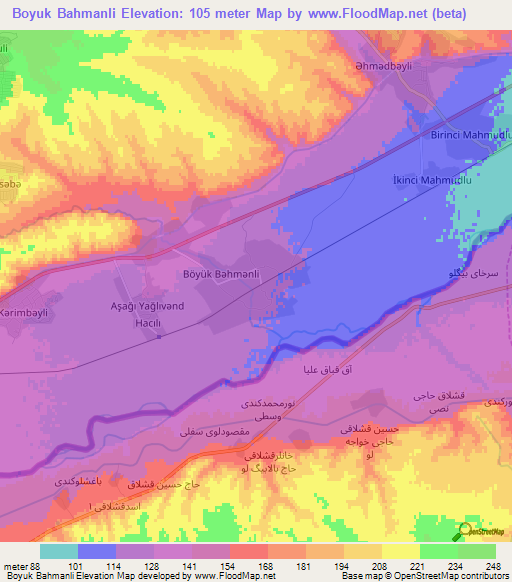 Boyuk Bahmanli,Azerbaijan Elevation Map