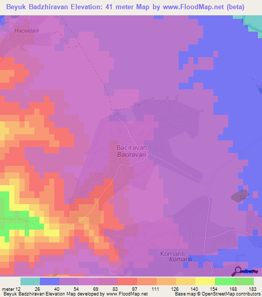 Beyuk Badzhiravan,Azerbaijan Elevation Map