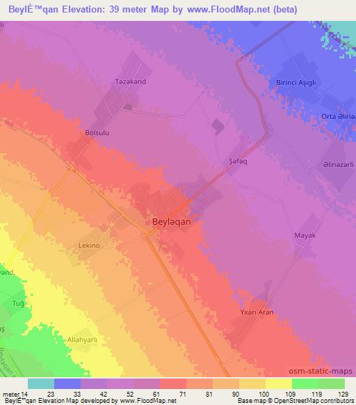 BeylÉ™qan,Azerbaijan Elevation Map