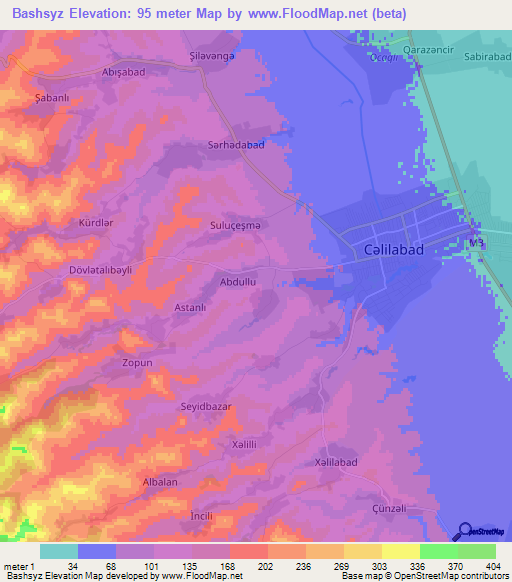 Bashsyz,Azerbaijan Elevation Map