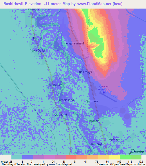 Bashirbeyli,Azerbaijan Elevation Map
