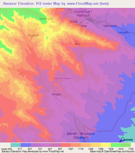 Banazur,Azerbaijan Elevation Map