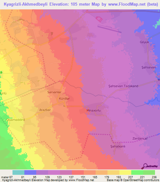 Kyagrizli-Akhmedbeyli,Azerbaijan Elevation Map