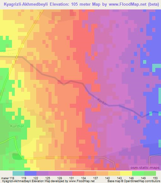 Kyagrizli-Akhmedbeyli,Azerbaijan Elevation Map