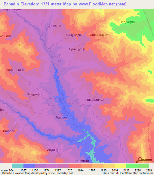 Babadin,Azerbaijan Elevation Map