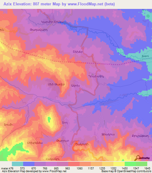 Azix,Azerbaijan Elevation Map