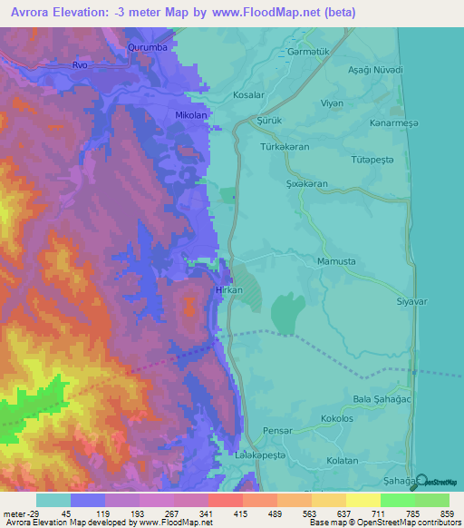 Avrora,Azerbaijan Elevation Map