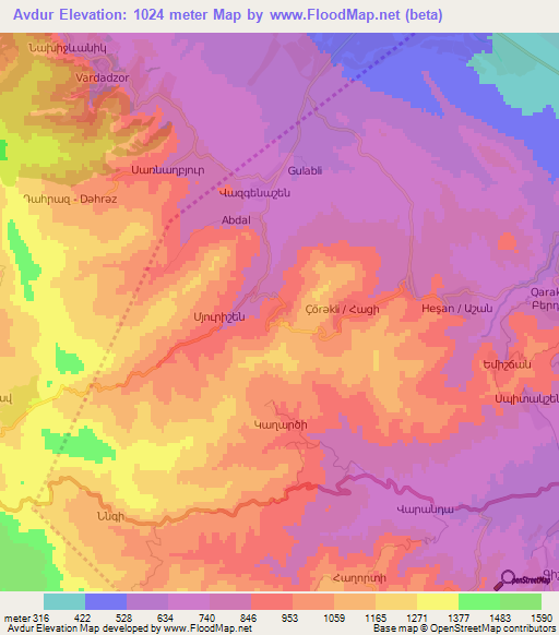 Avdur,Azerbaijan Elevation Map