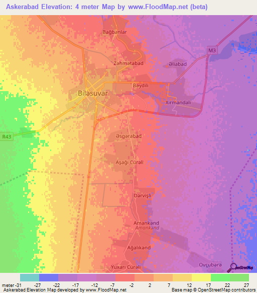 Askerabad,Azerbaijan Elevation Map