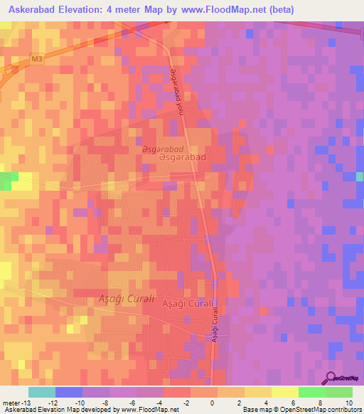 Askerabad,Azerbaijan Elevation Map
