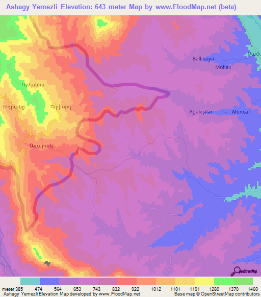 Ashagy Yemezli,Azerbaijan Elevation Map