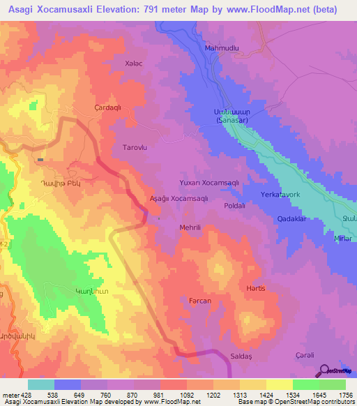 Asagi Xocamusaxli,Azerbaijan Elevation Map