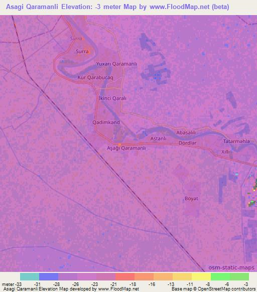 Asagi Qaramanli,Azerbaijan Elevation Map