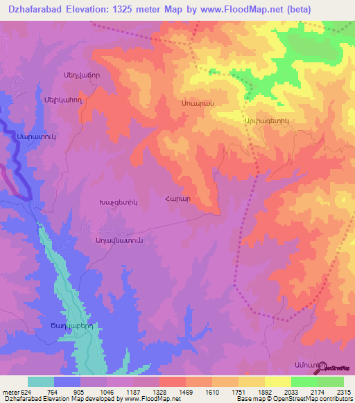 Dzhafarabad,Azerbaijan Elevation Map