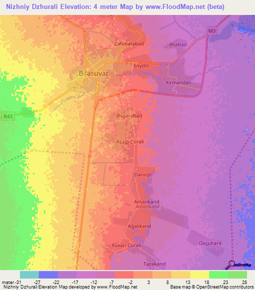Nizhniy Dzhurali,Azerbaijan Elevation Map