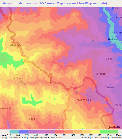Asagi Cibikli,Azerbaijan Elevation Map
