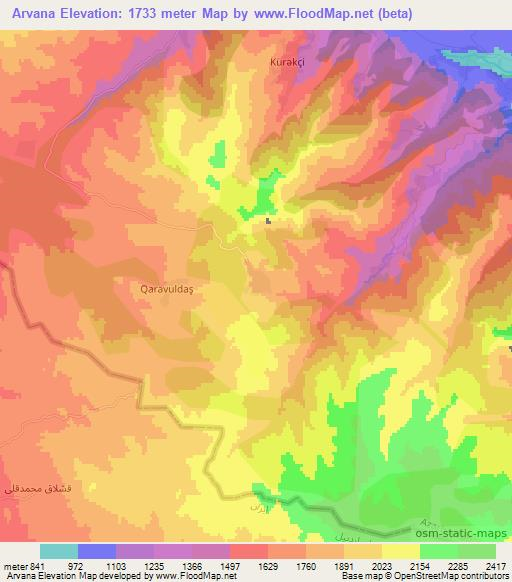 Arvana,Azerbaijan Elevation Map