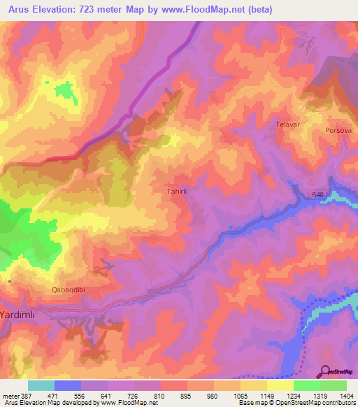 Arus,Azerbaijan Elevation Map
