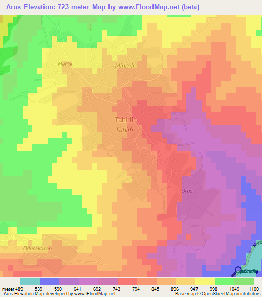 Arus,Azerbaijan Elevation Map