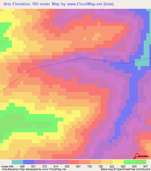 Arta,Azerbaijan Elevation Map