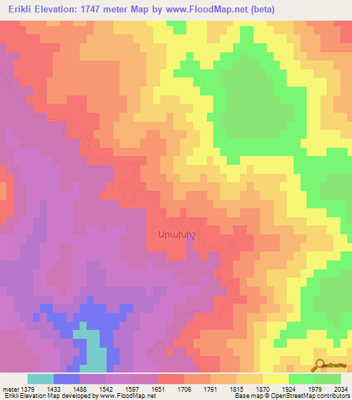 Erikli,Azerbaijan Elevation Map