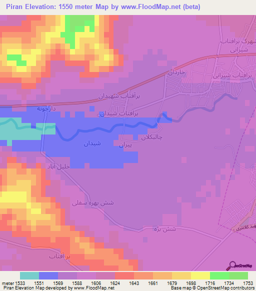 Piran,Iran Elevation Map