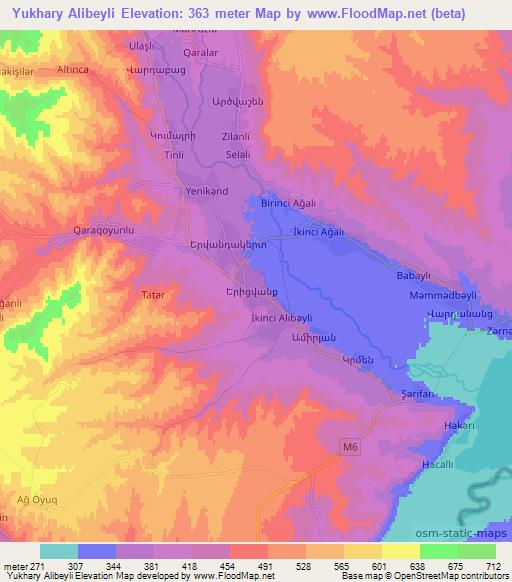 Yukhary Alibeyli,Azerbaijan Elevation Map