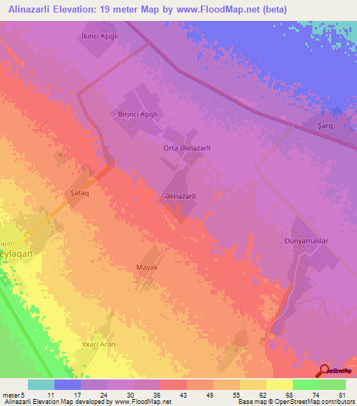 Alinazarli,Azerbaijan Elevation Map