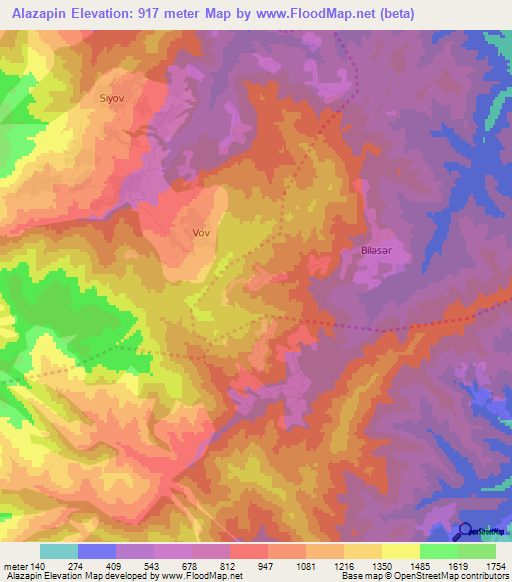 Alazapin,Azerbaijan Elevation Map