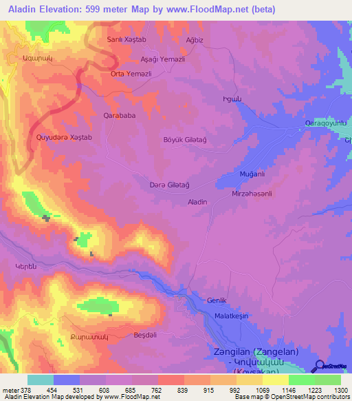 Aladin,Azerbaijan Elevation Map
