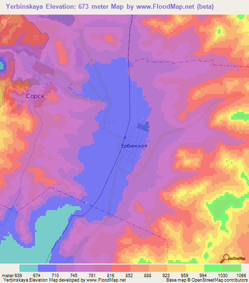 Yerbinskaya,Russia Elevation Map