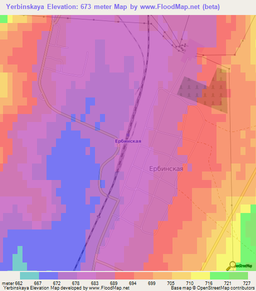 Yerbinskaya,Russia Elevation Map