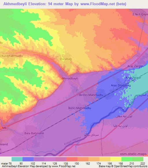 Akhmedbeyli,Azerbaijan Elevation Map
