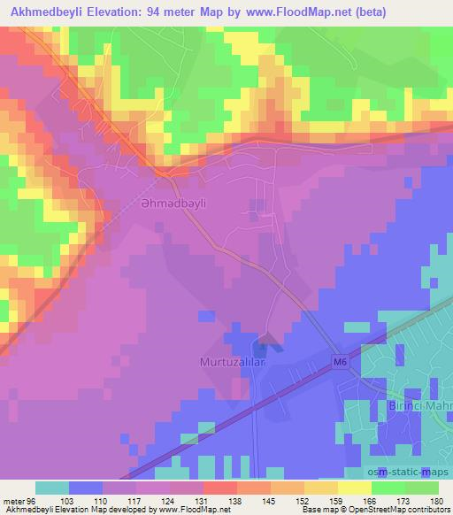 Akhmedbeyli,Azerbaijan Elevation Map