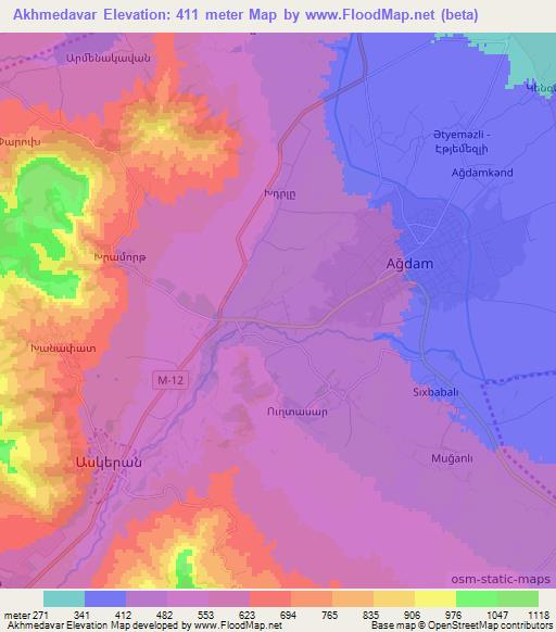 Akhmedavar,Azerbaijan Elevation Map