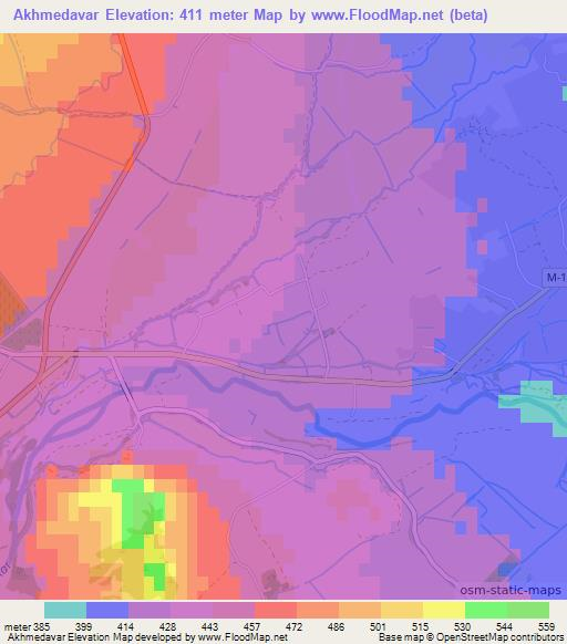 Akhmedavar,Azerbaijan Elevation Map