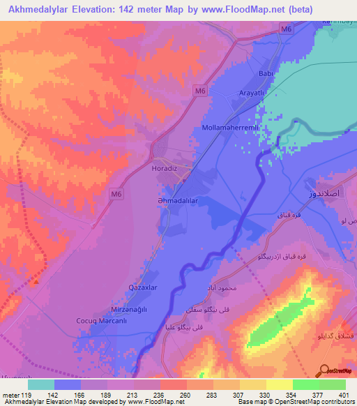 Akhmedalylar,Azerbaijan Elevation Map