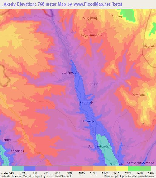 Akerly,Azerbaijan Elevation Map