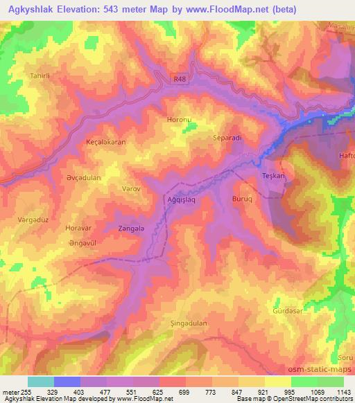 Agkyshlak,Azerbaijan Elevation Map