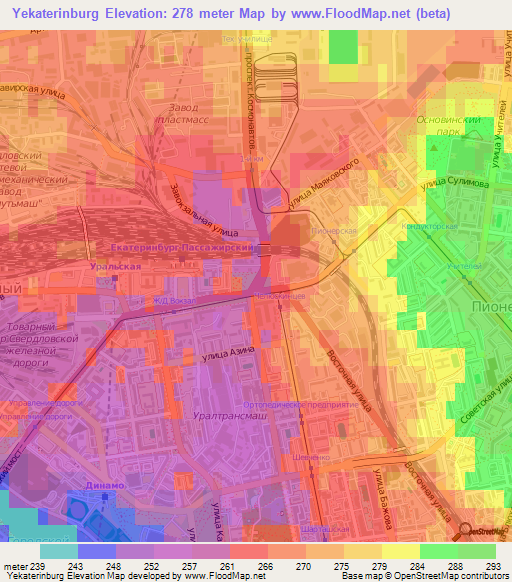 Yekaterinburg,Russia Elevation Map