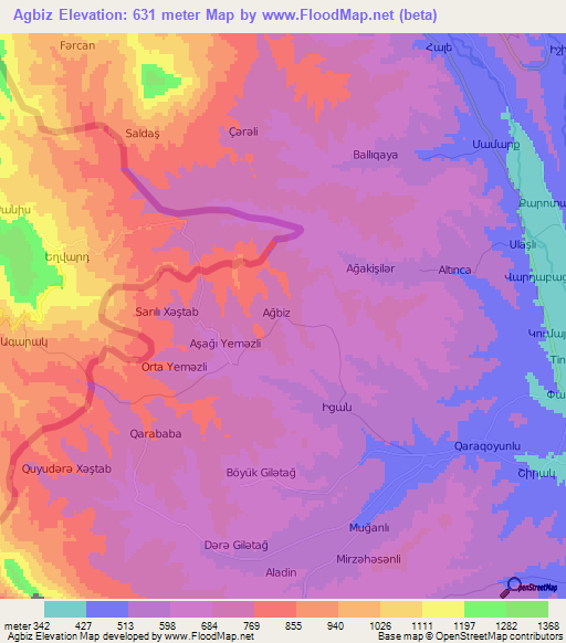 Agbiz,Azerbaijan Elevation Map