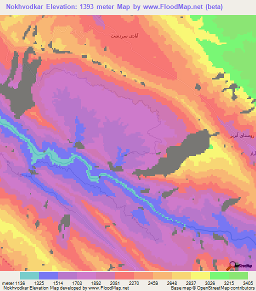 Nokhvodkar,Iran Elevation Map